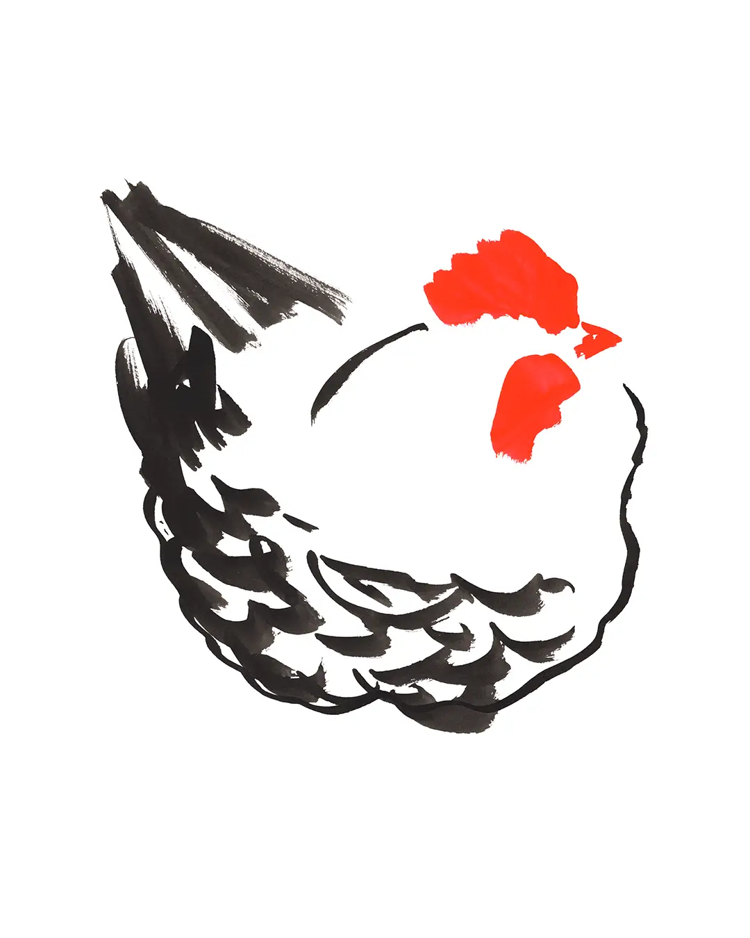 Ink painting of a chicken hen