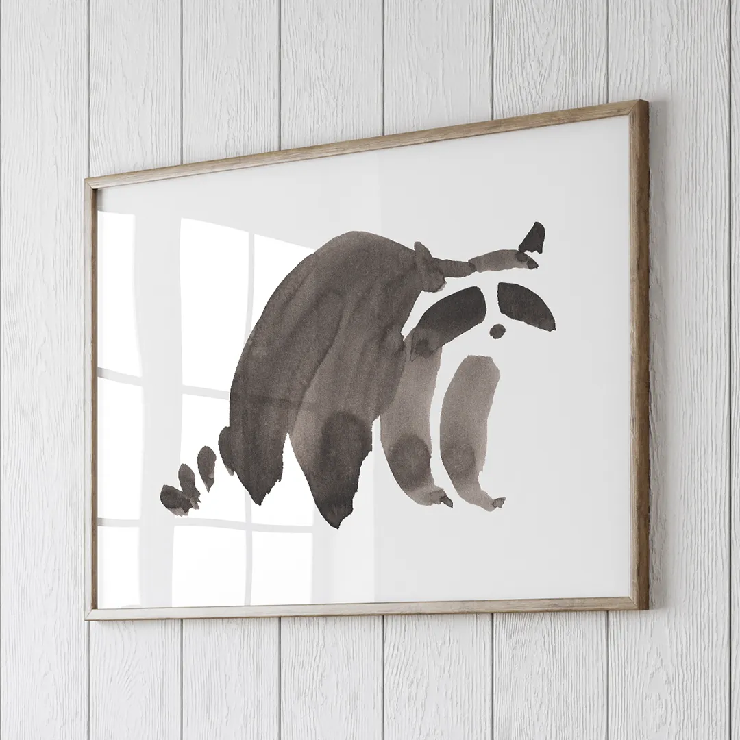 Ink painting of a raccoon